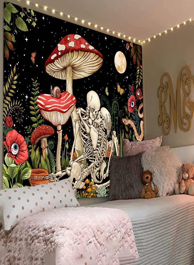 Accnicc Mushroom Skull Tapestry Skeleton Floral Plant Flower Aesthetic Bedroom Tapestries Nature Moon Wall Tapestry for Dorm Living Room (48'' × 36'') - Image 4
